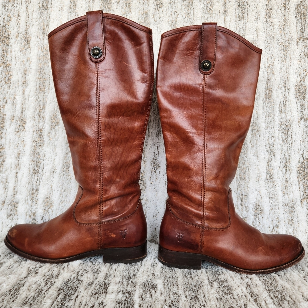 Frye "Melissa Button" Tall Riding Boots Cognac Brown Leather | Women's Size 5.5B - Picture 7 of 15